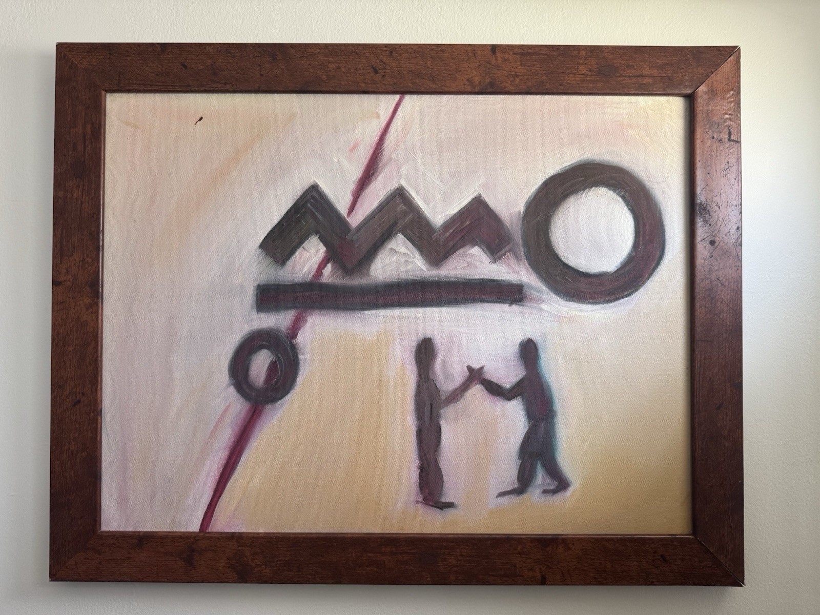 Modern Abstract Painting Framed Canvas Geometric Figures Handshake 28×22