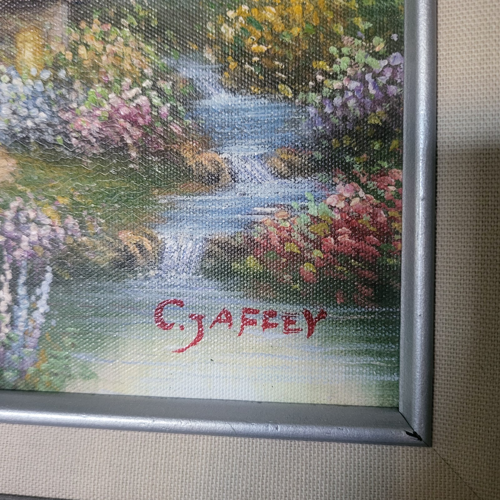 Rare C Jaffey Original Oil Painting Framed Hand Painted and Signed Cottage Water