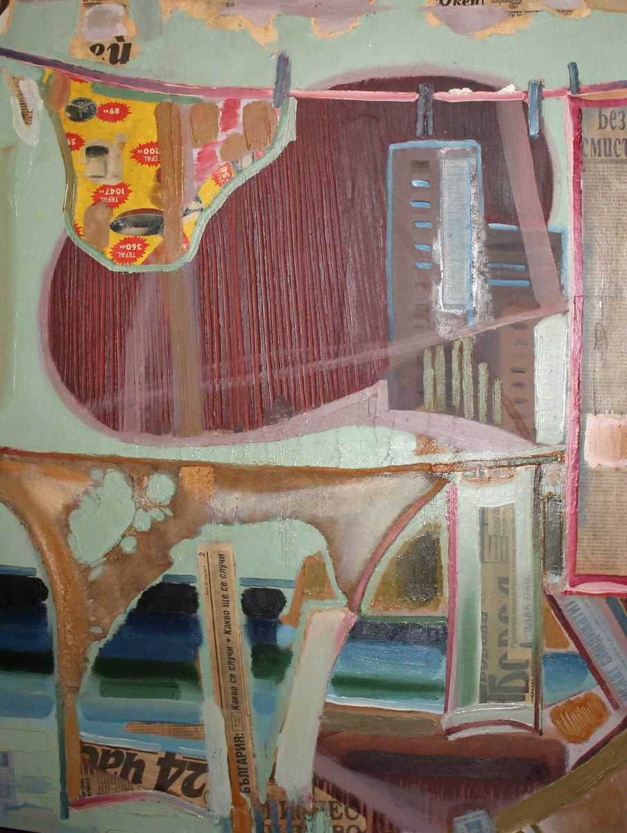 Vintage Large Abstract oil collage painting signed