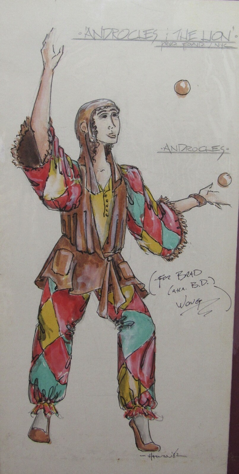 Original 1982 costume design art sketch Robert Hamilton Androcles & the Lion