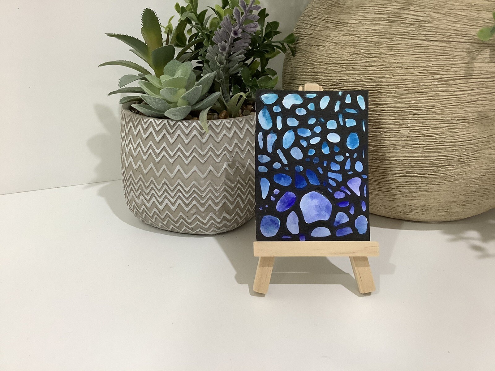 Aceo By Kenna Painting Art Abstract Shades Of Blue 2.5” X 3.5” Signed Original