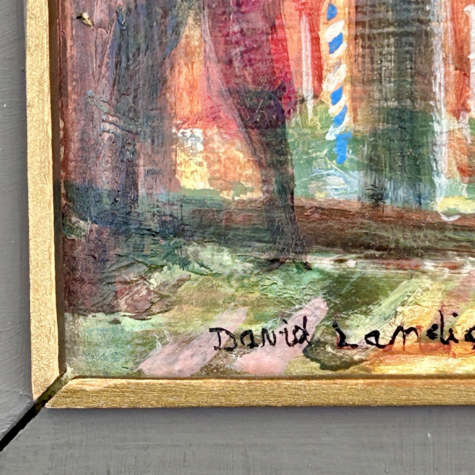 Signed David Landis (1918–1983) Venice Italy Modernist Oil on Board 60s VTG