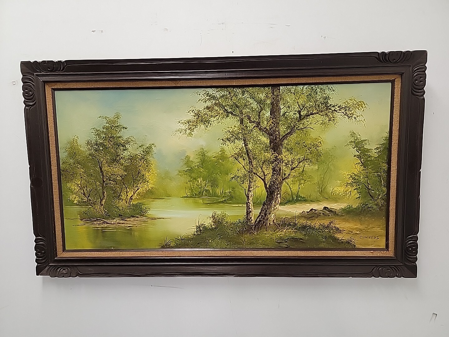 Vintage CLARA C INNESS Oil Painting Landscape River Trees Framed Signed