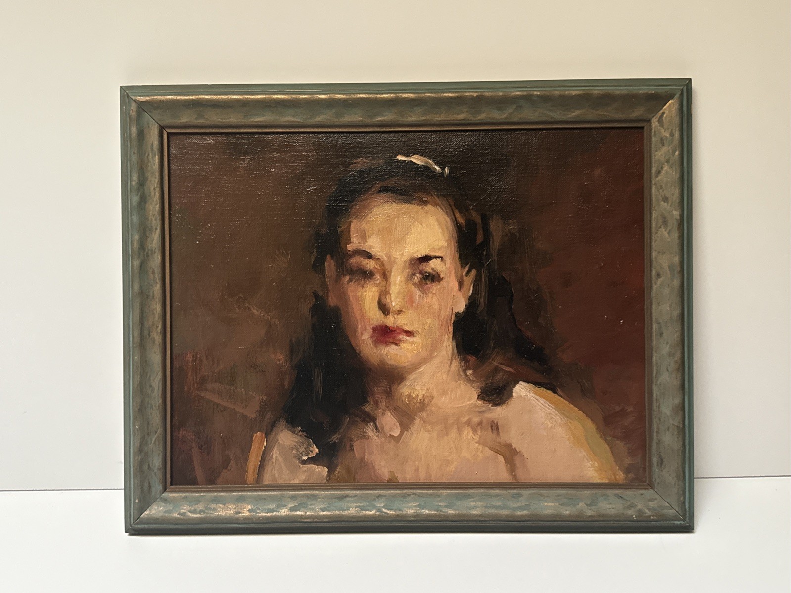 ANTIQUE PORTRAIT PAINTING WOMAN PRETTY FEMALE MODEL 1920’S William Foster NY