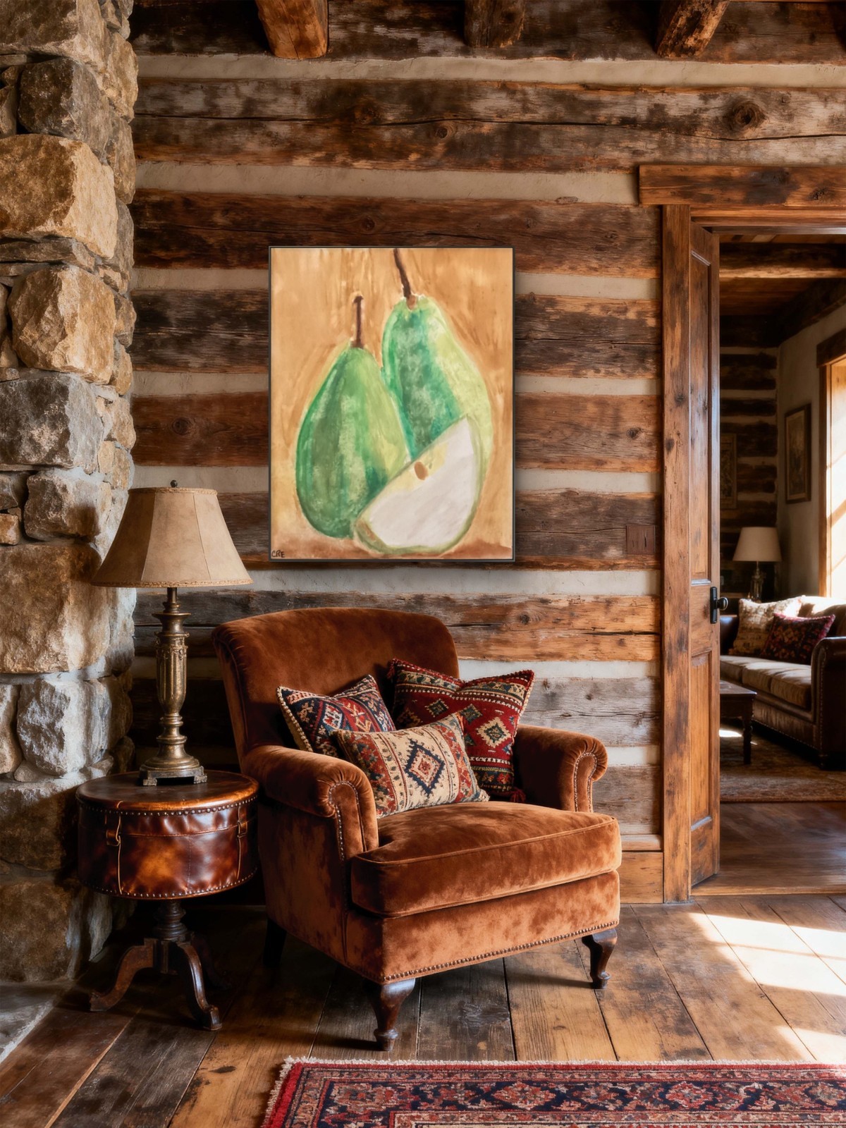 3 Pears Rustic Summer Fruit Kitchen Original Wall Art 16 by 20 Canvas Panel