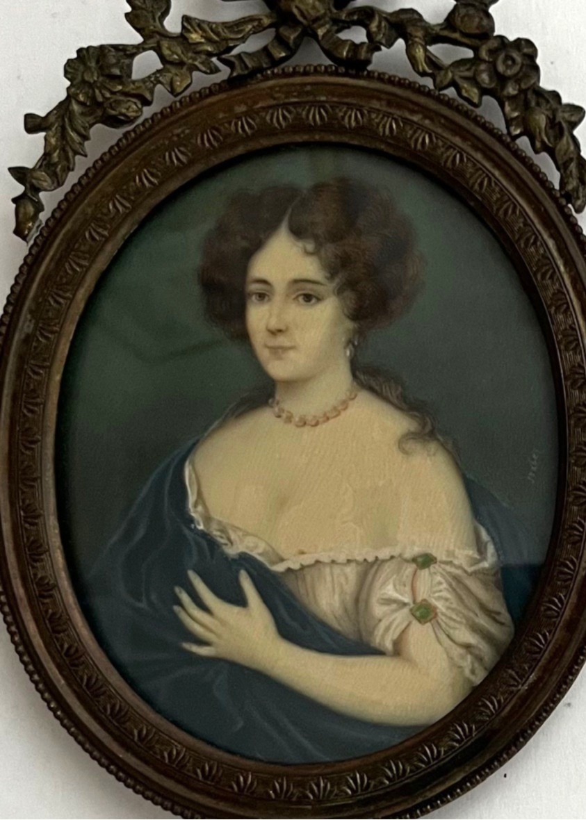 Miniature Portrait Print of Maria Mancini (1639-1715) from the Biedermeier Era