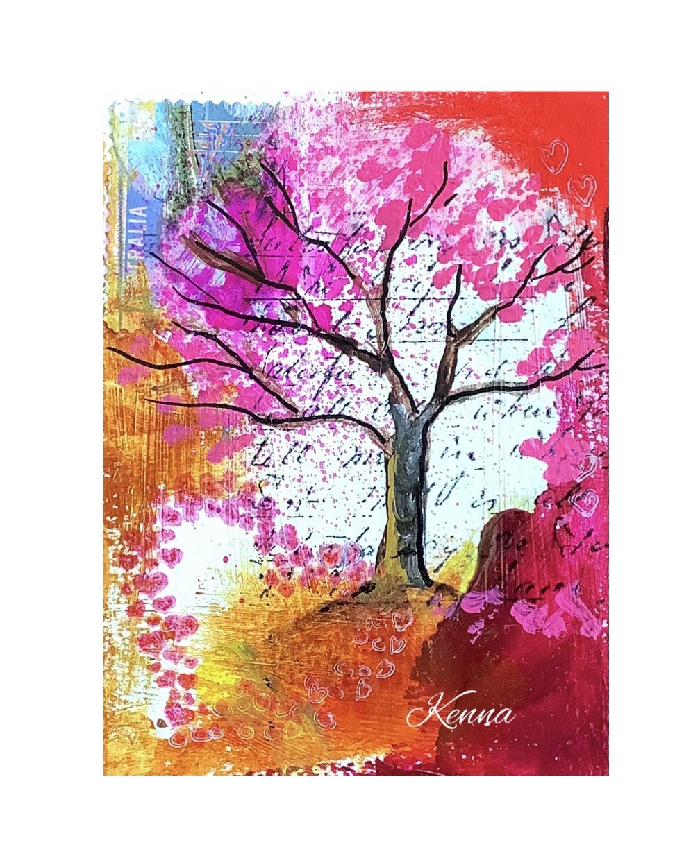 ACEO By Kenna Original Painting In Acrylics Of A Tree 2.5” X 3.5” Signed ÀTC
