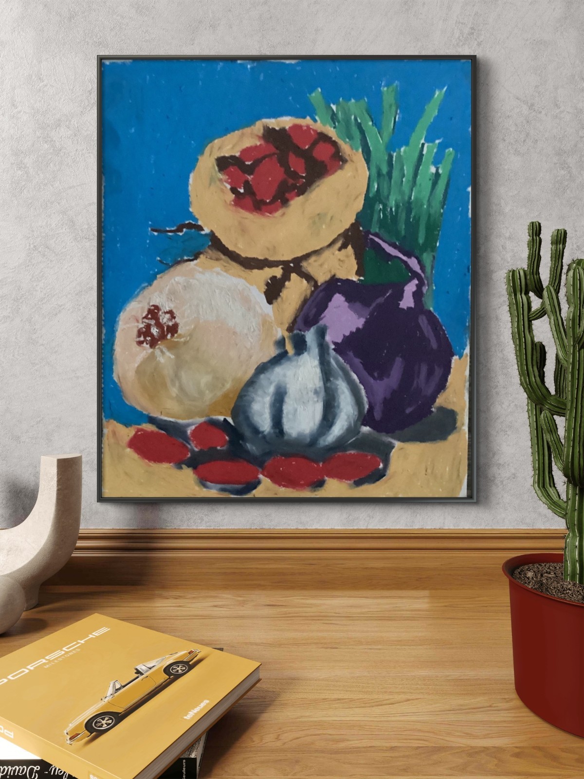Still Life Simplified Urban Garlic Bright Food Farmhouse Art Original 11 by 14