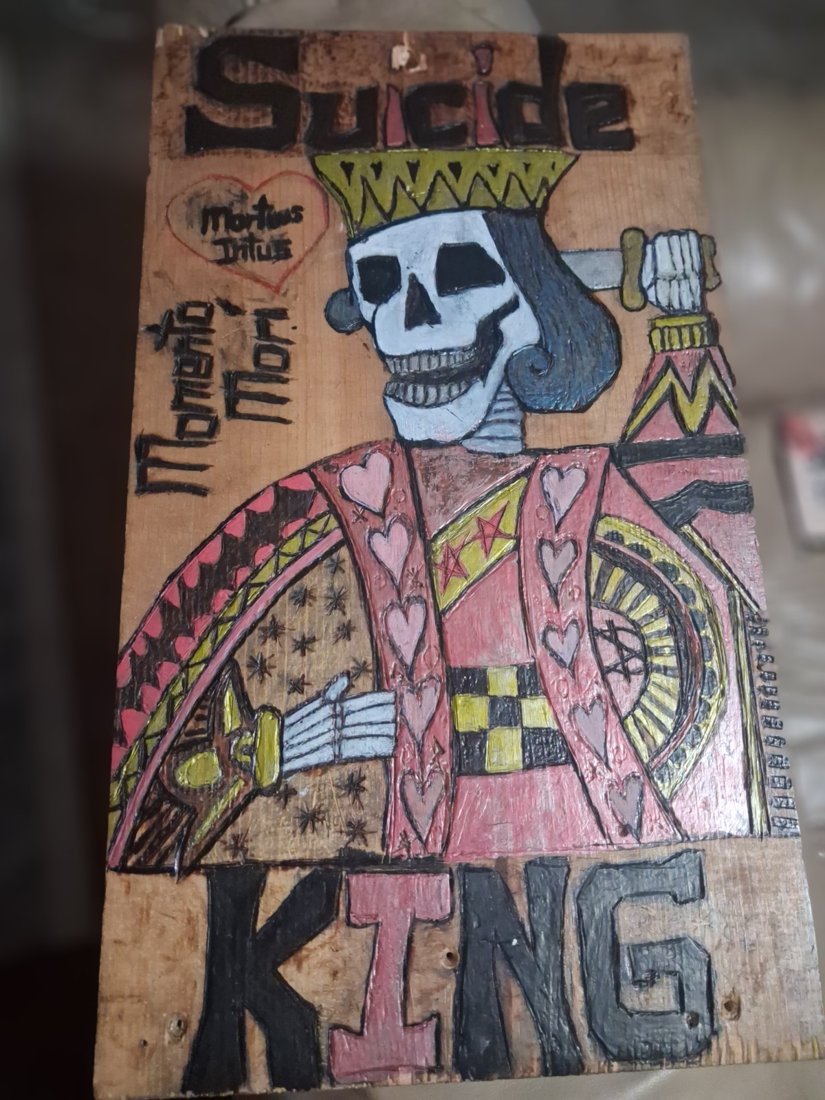 Suicide King Paint Over Woodburning