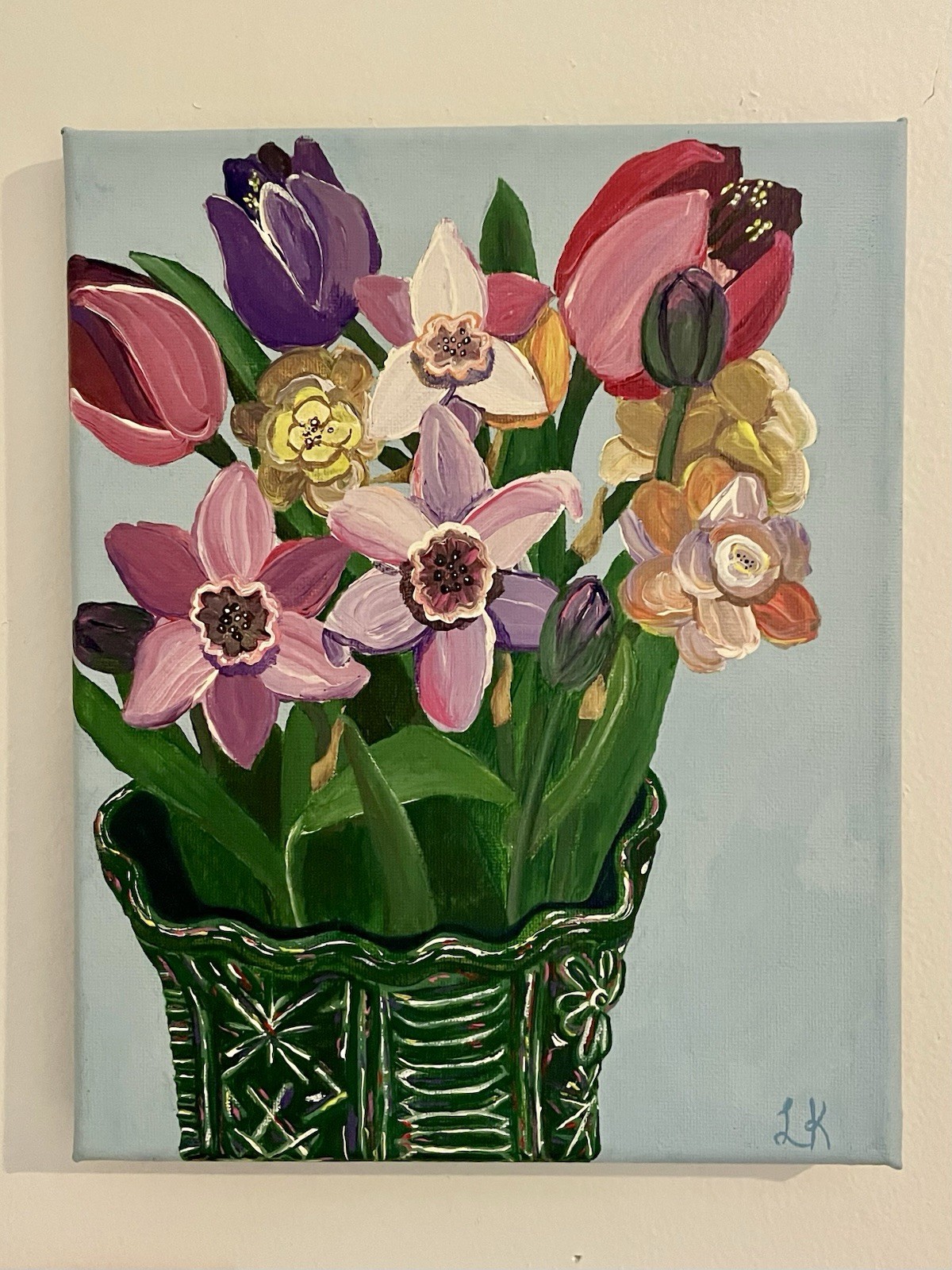 Original Painting 8”x10” Flowers In Vase, Tulip, Daffodils