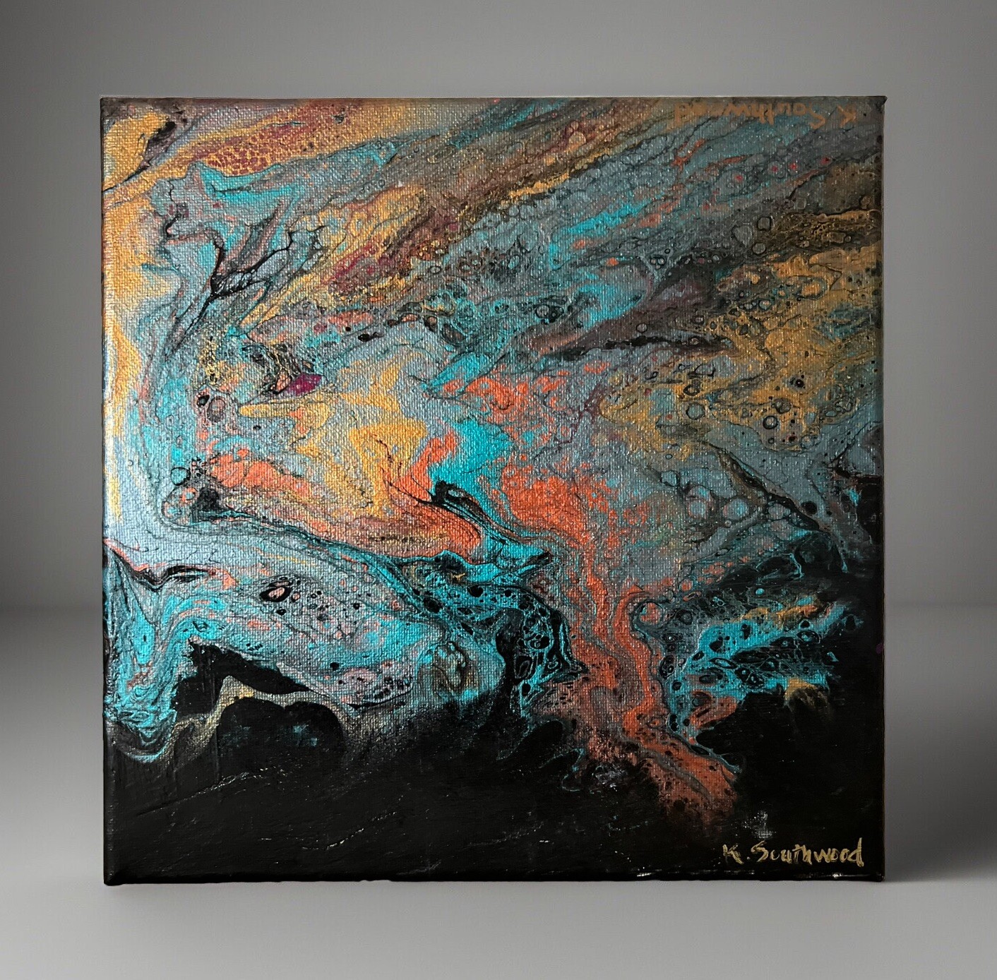 Acrylic Pour Painting Abstract On Canvas Signed Original 12×12”
