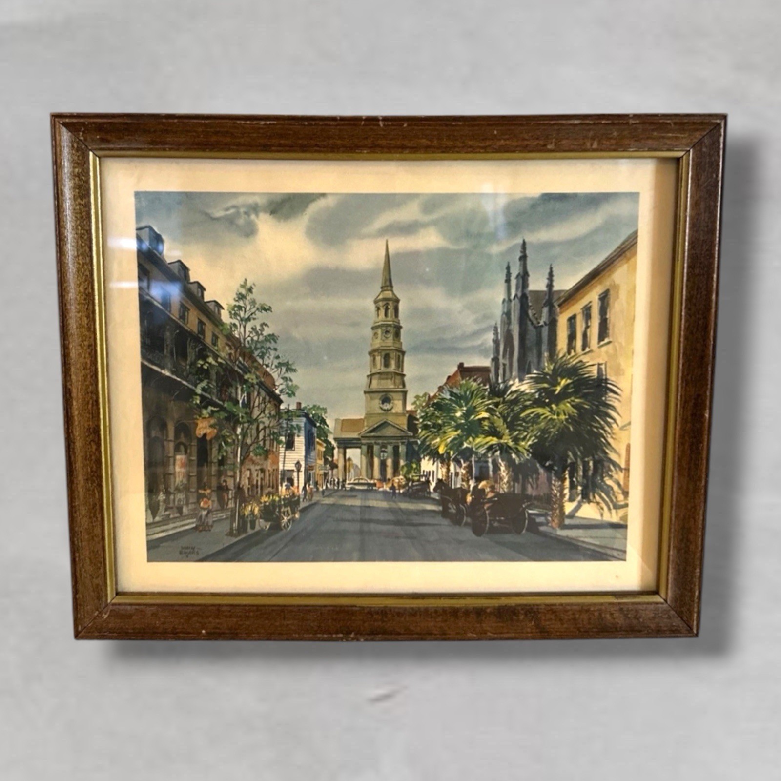 Vintage FRAMED John Rogers Print New Orleans Watercolor LITHO 12×15