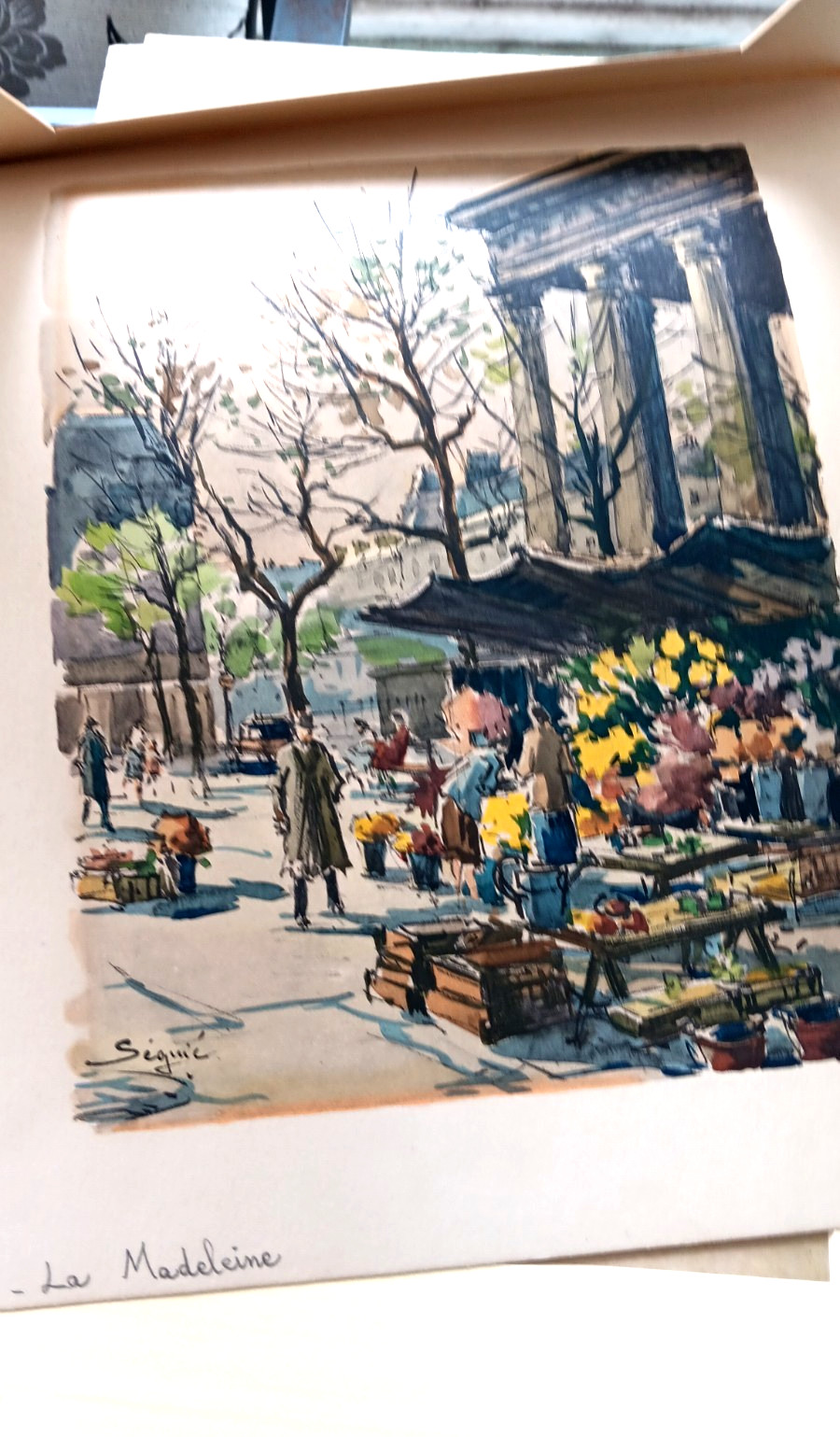 Seguie Watercolor «La Madeleine» Signed 1869-1903 Hallmarked 17×14″ Original