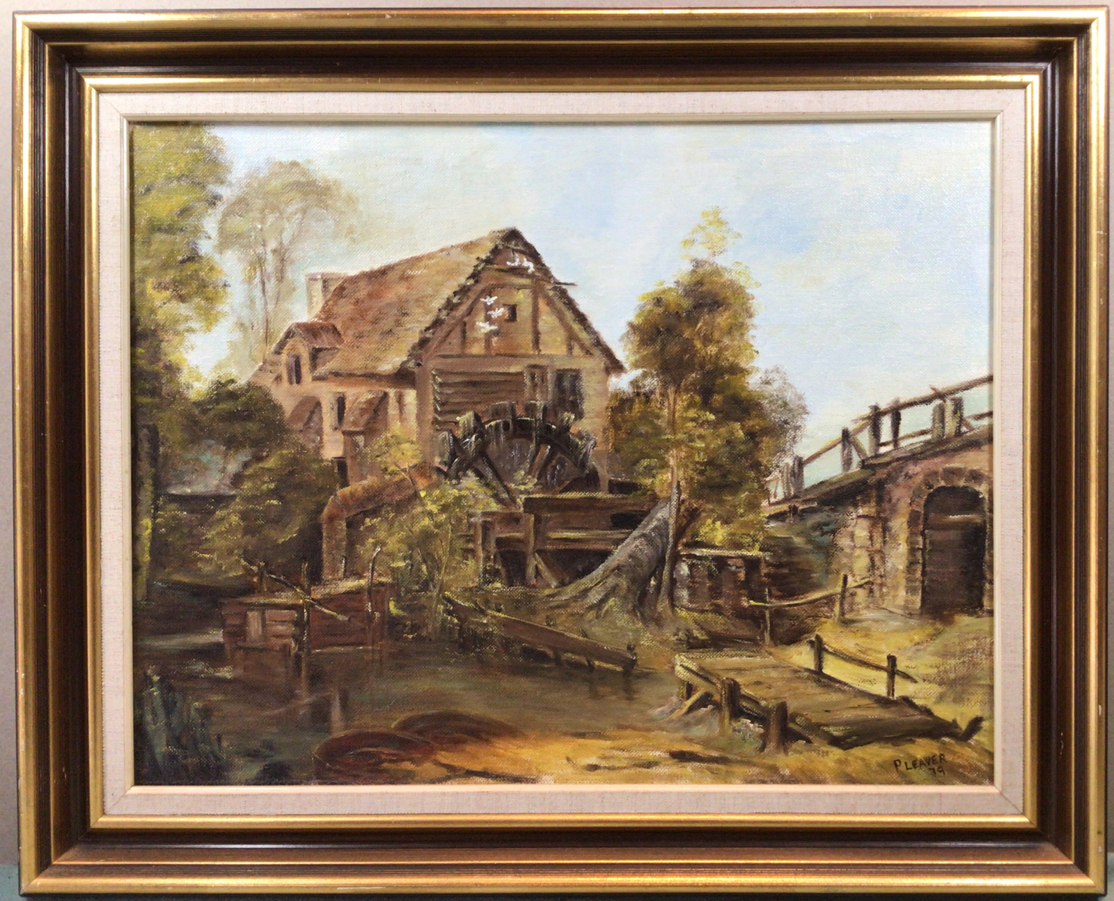 P Leaver 1979 Water mill Framed Oil Painting