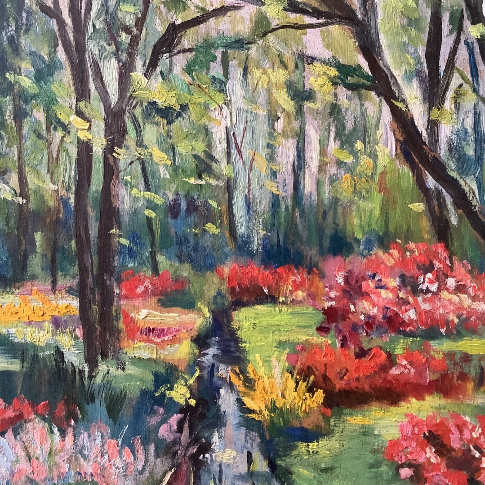 French PostImpressionist Landscape Garden Keukenhof Flowers Tulips Oil Painting
