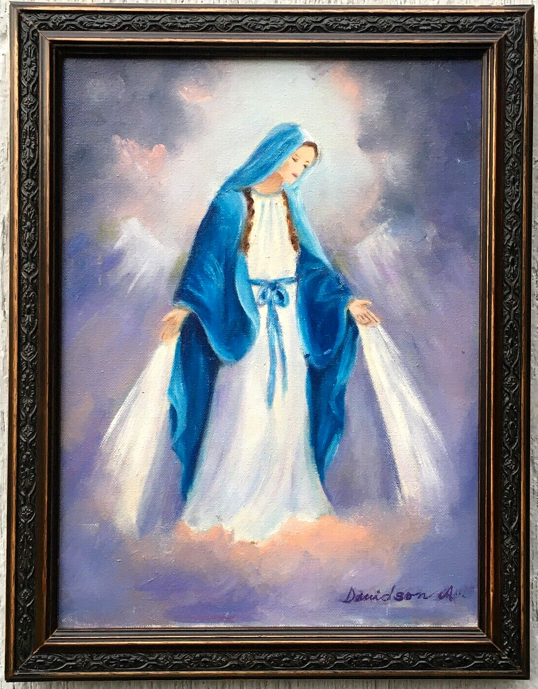 Mother Mary, Original Oil Painting. Well Framed, Rich Royal Colors, EXPRESSIVE