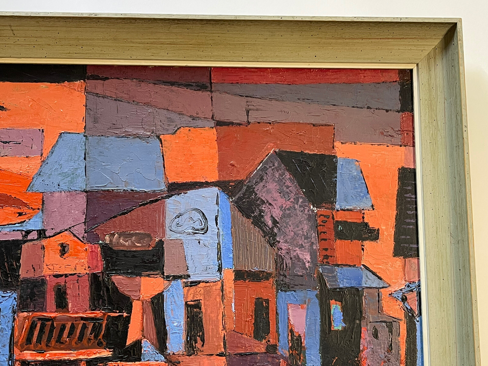 Vintage Abstract Painting Cucaro Expressionism Modernism Cubism Sunset Wharf Sea