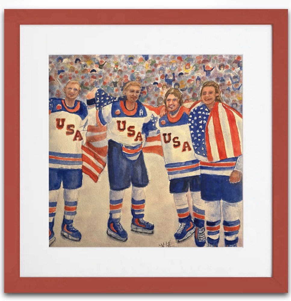 WATERCOLOR ORIGINAL 10×10 Olympic Ice Hockey NHL Sports Americana Decor Wall Art