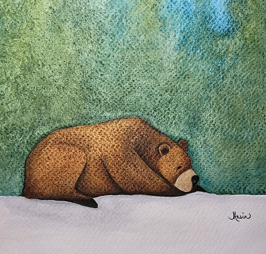 Original Watercolor Bear Under Moonlight 9×12 Wildlife Art Painting