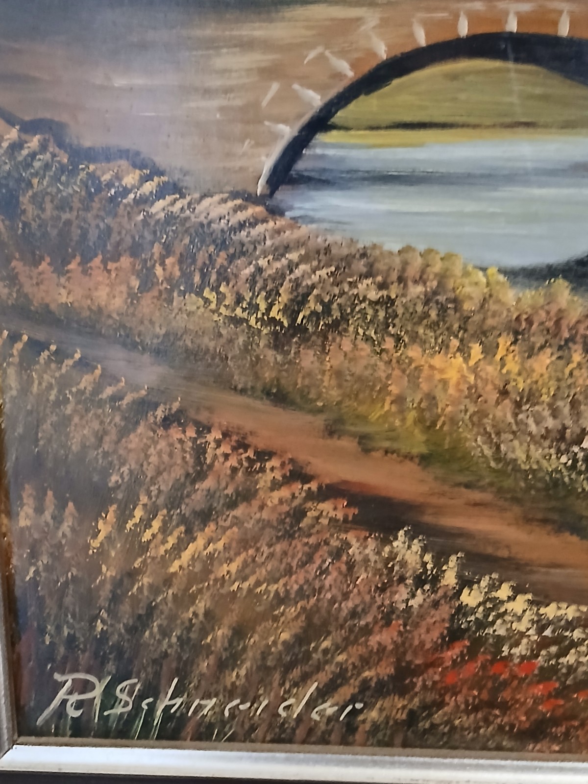 Vintage R. Schneider Signed Original Oil Painting With Wooden Frame 24.5″ X 29″
