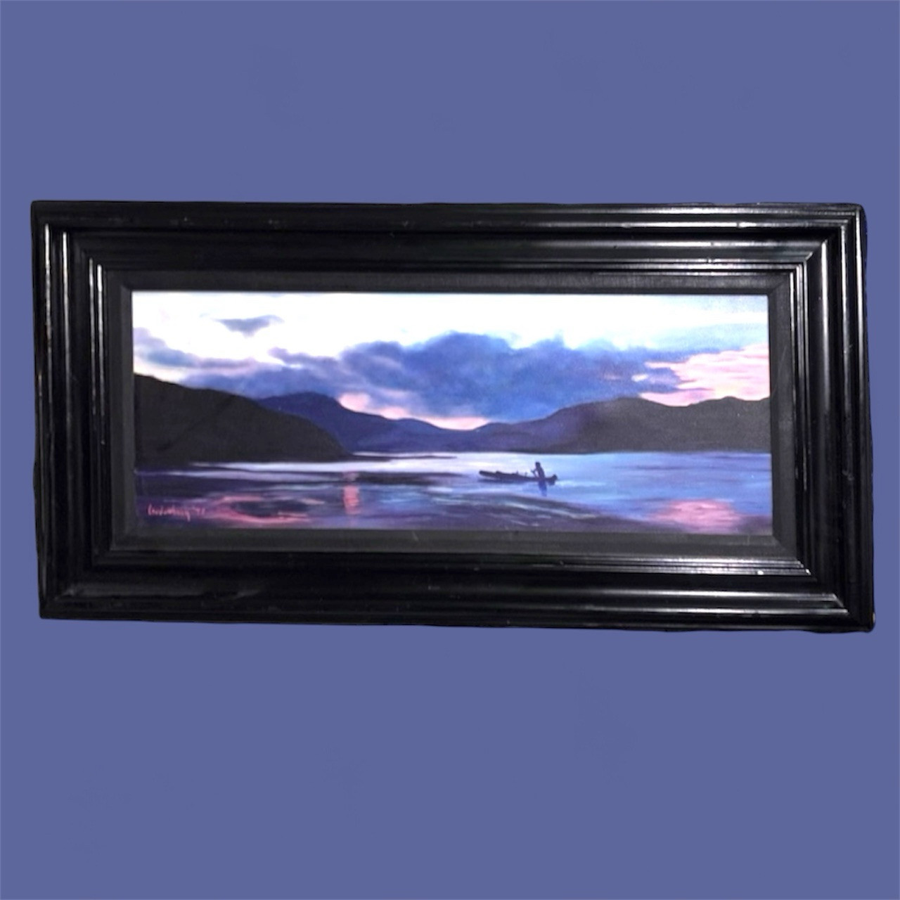 Vintage 1974 Landenburg Original Seascape Sunset Oil Painting 24”W x 12”H