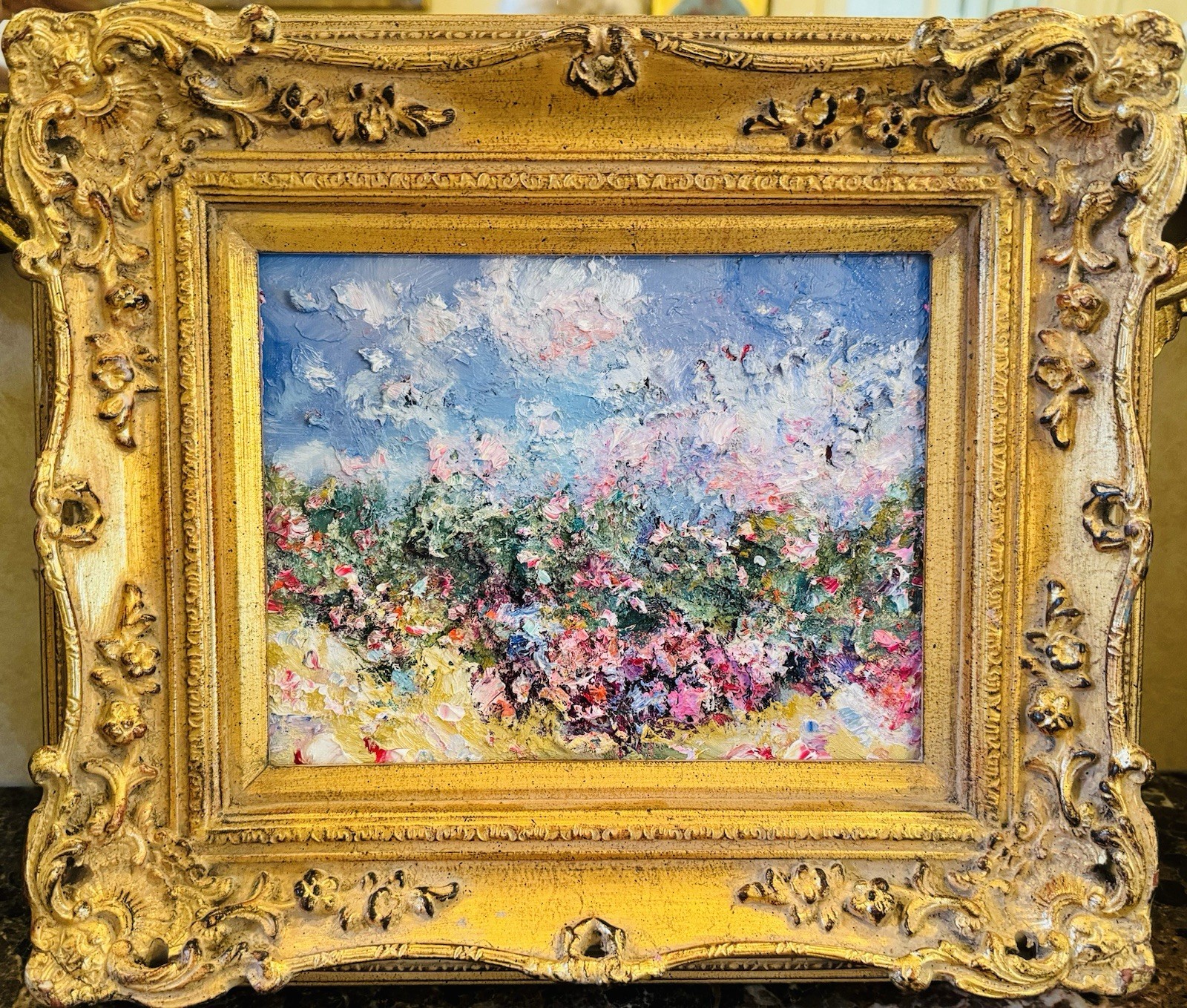 KADLIC Original Oil Painting Wildflowers Garden Impasto Gold Gilt 15″ Frame
