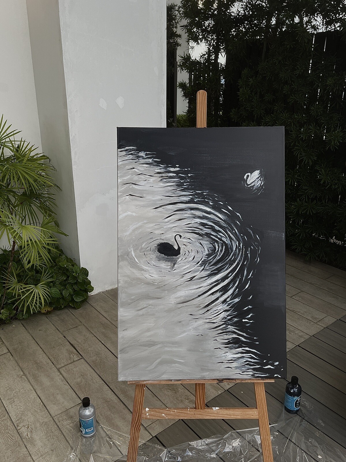 painting 100% handpainted on canvas “black swan lake » 60cm* 90cm