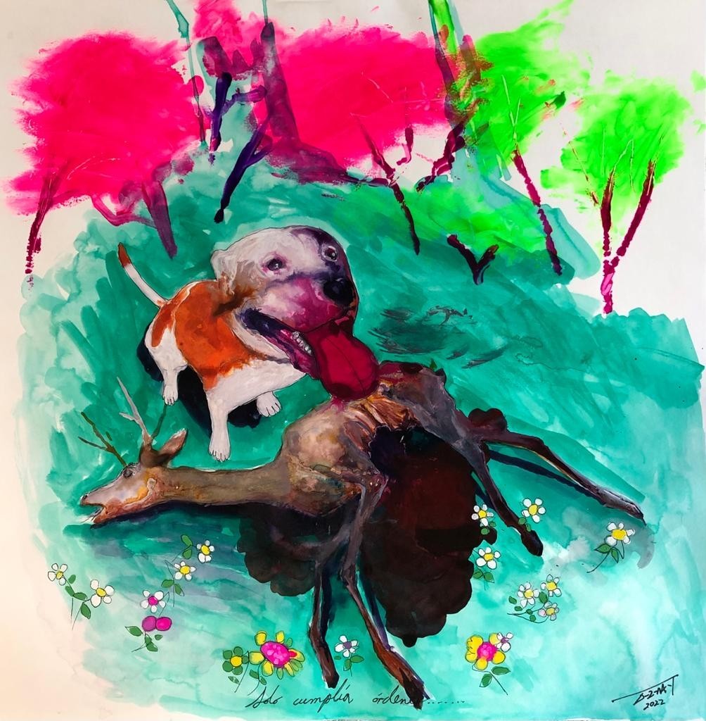 ALAIN DONATE ARTE CUBANO SURREAL Pintura BOCETO ORIGINAL TINTA/CARTÓN 23″»X 23″