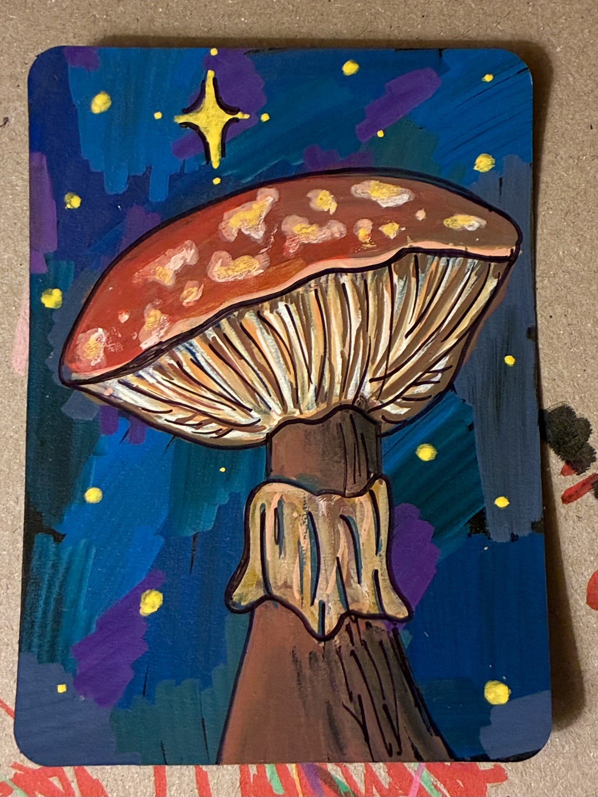 ACEO Miniature mushroom floral Wildlife Nature Original mixed media by Artist