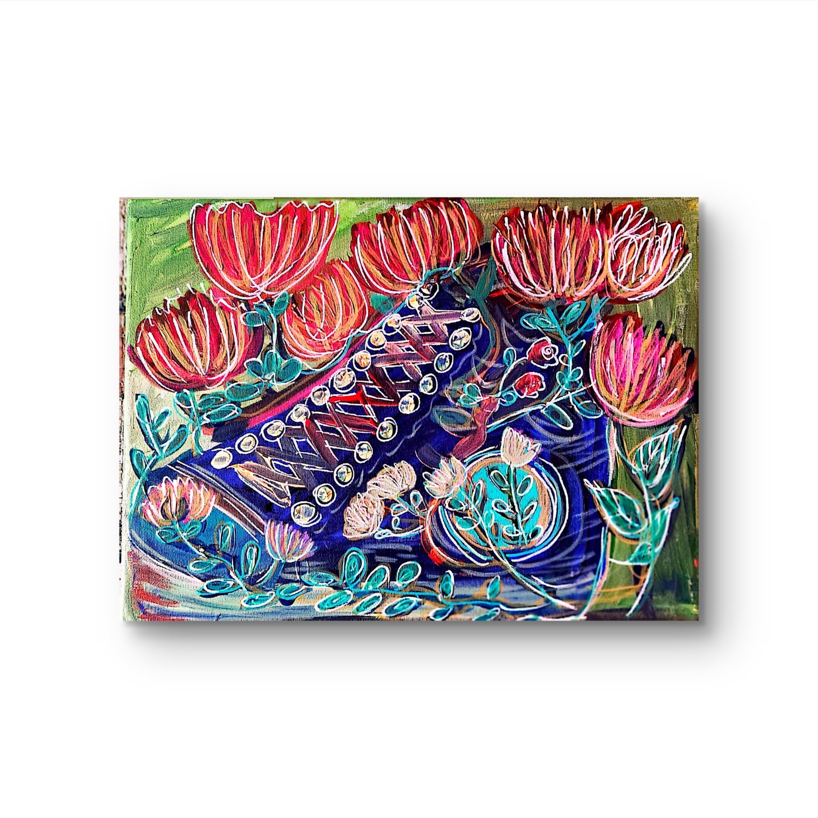 Floral Sneaker Unique Abstract Expressionism Wall Art Canvas Acrylic 11×14
