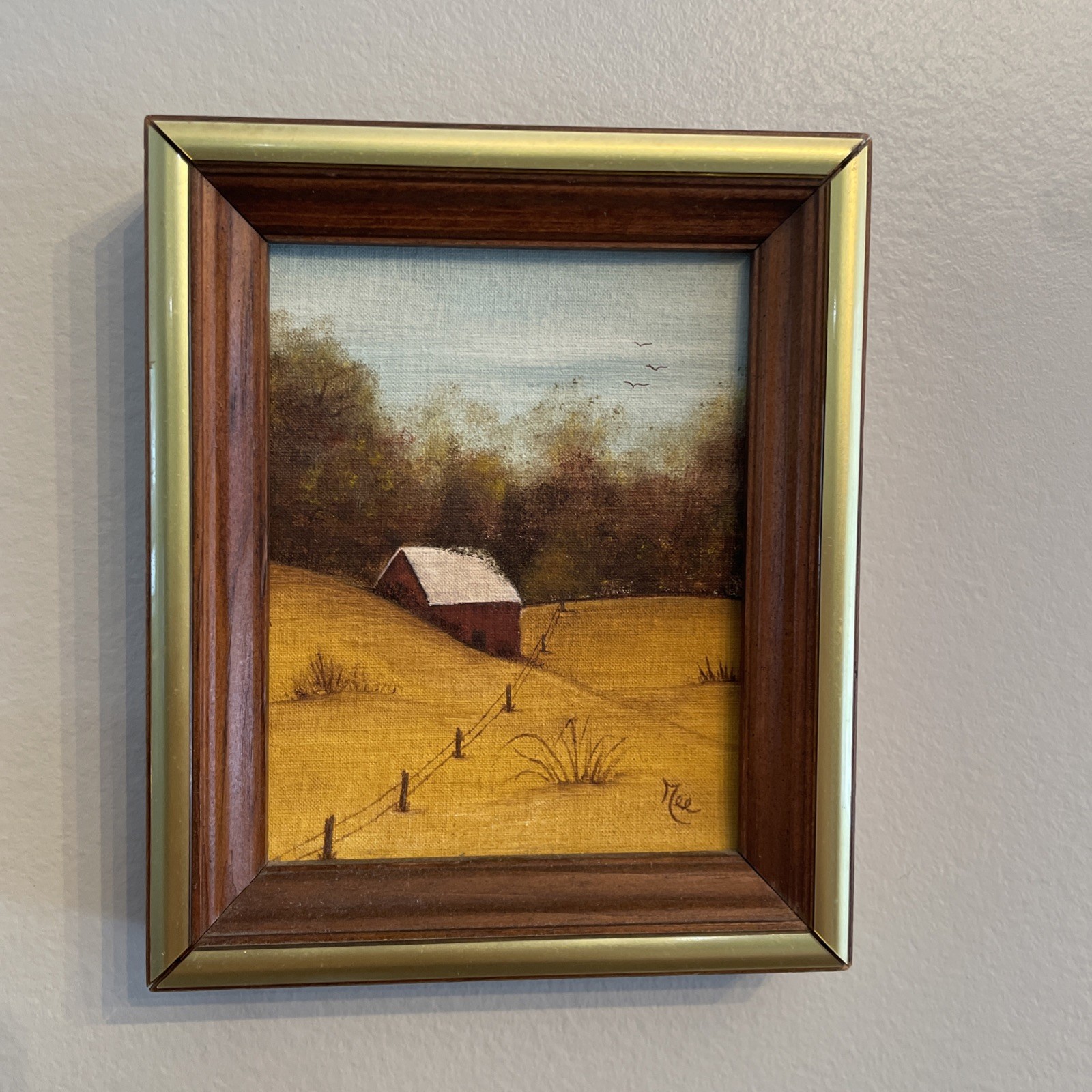 Vintage Country Cottage Core Mini Oil Painting Barn Field Collage Wall Signed