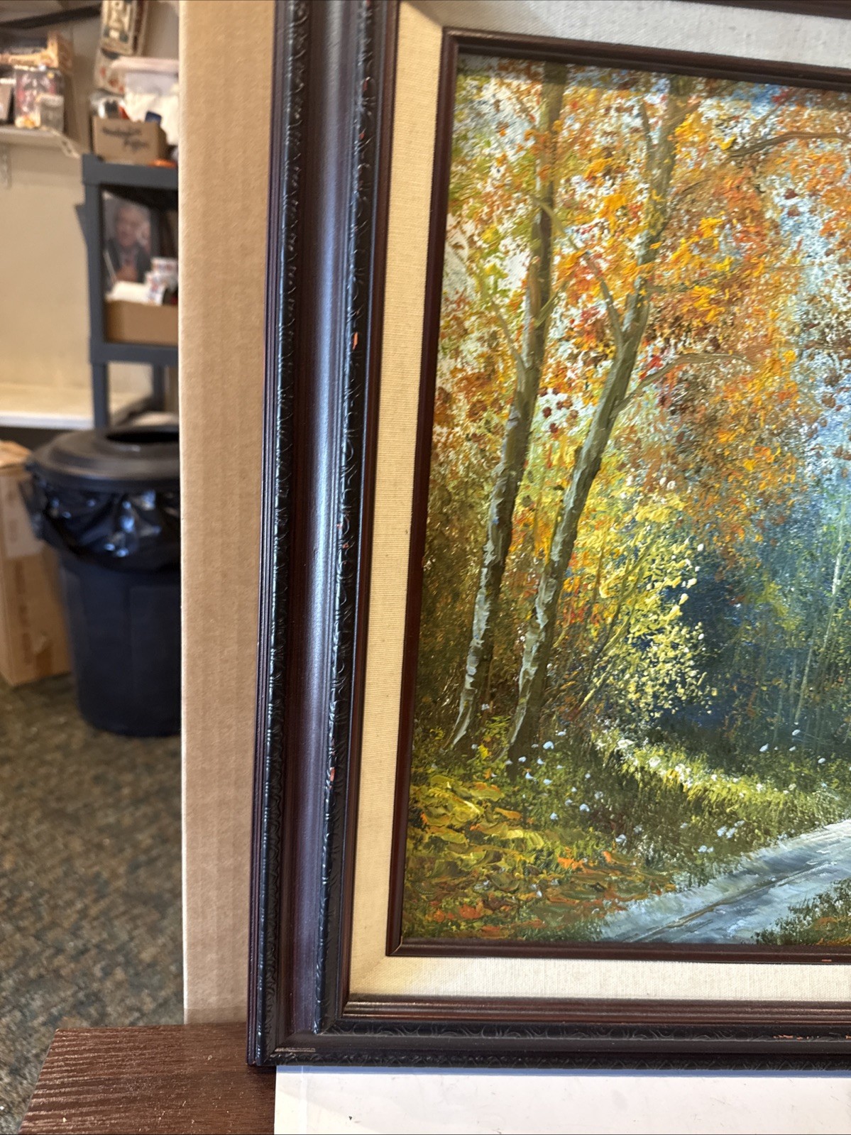 Real Signed Oil On Canvas Painting Fall Realism Lake Stream Forest Wood 25×21”