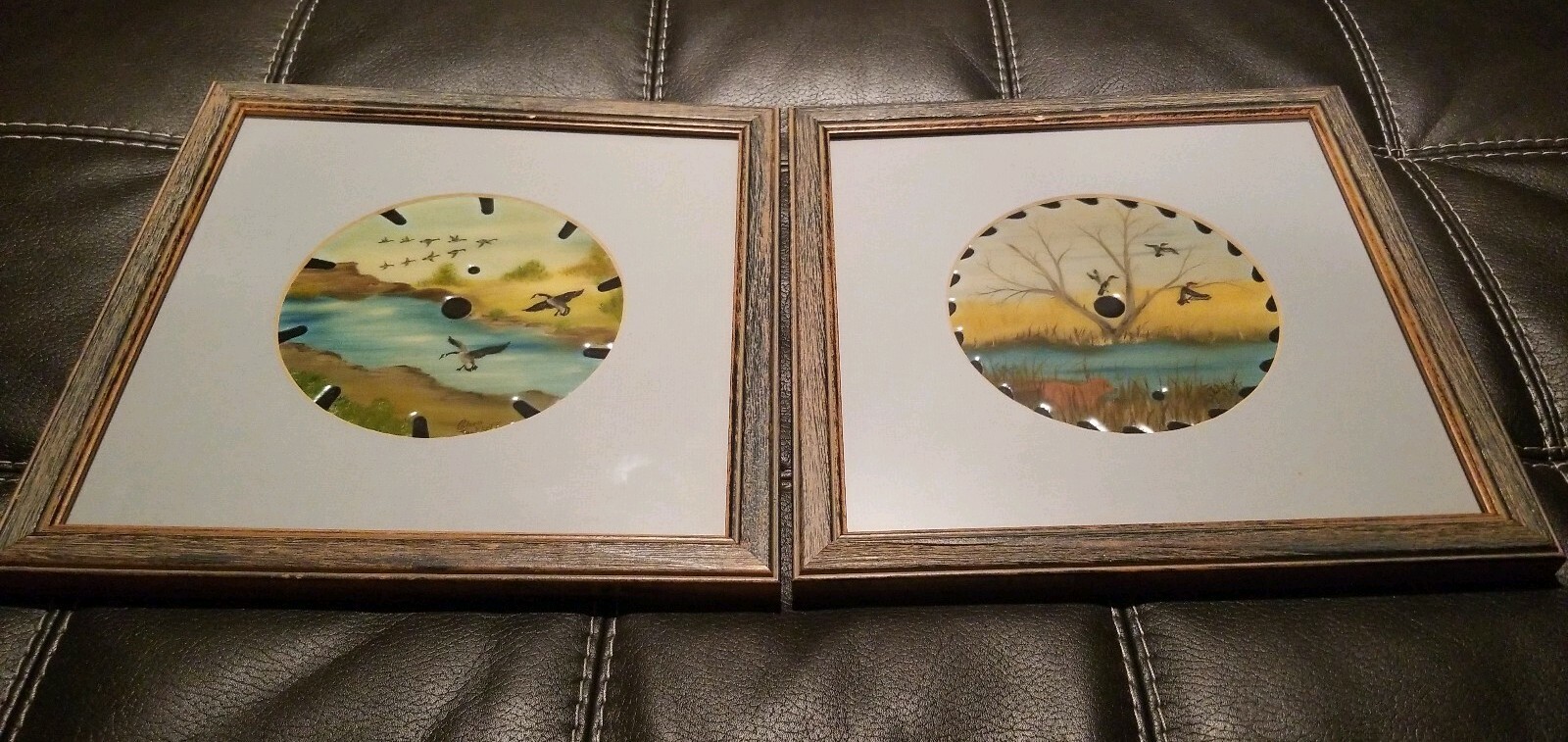 Saw Blade Metal Folk Art Hand Painted Framed Set Hunting Birds Nature Tackkett 1