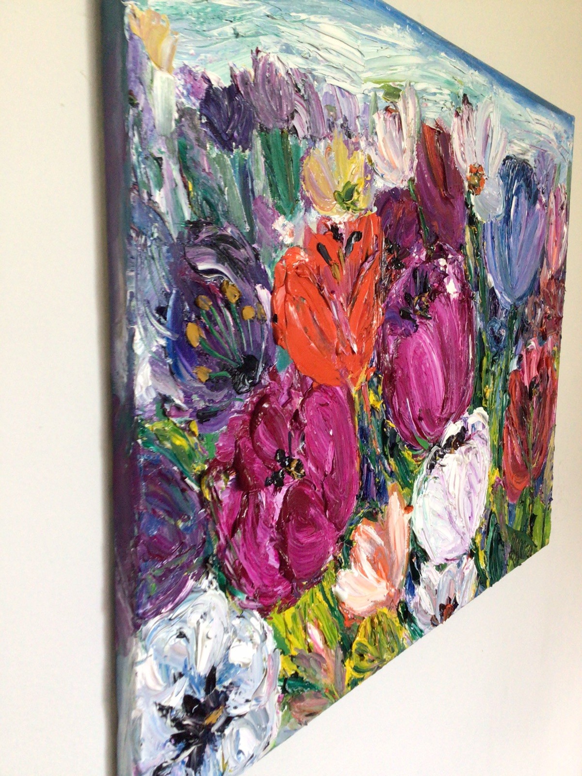 Tulips garden .Original Oil Pairing