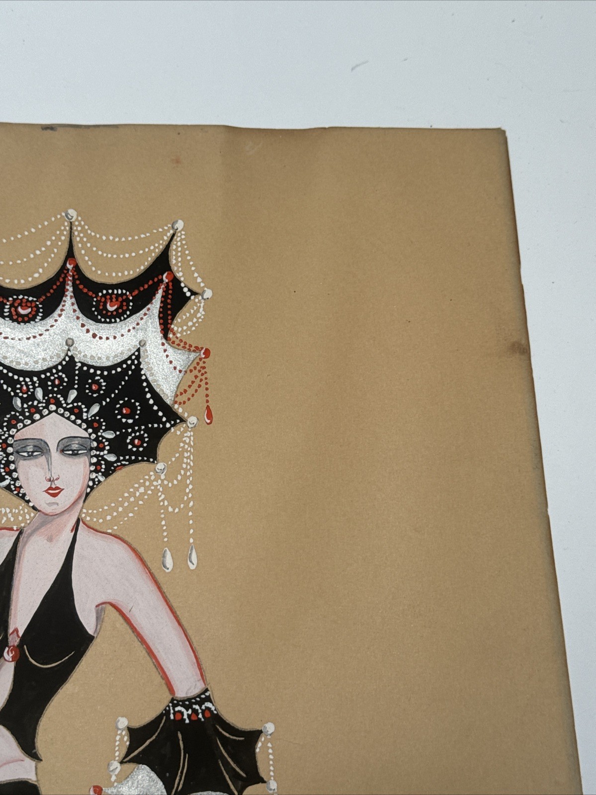 Antique Portrait Painting Woman Female Model Art Deco Fashion Illustration 1926