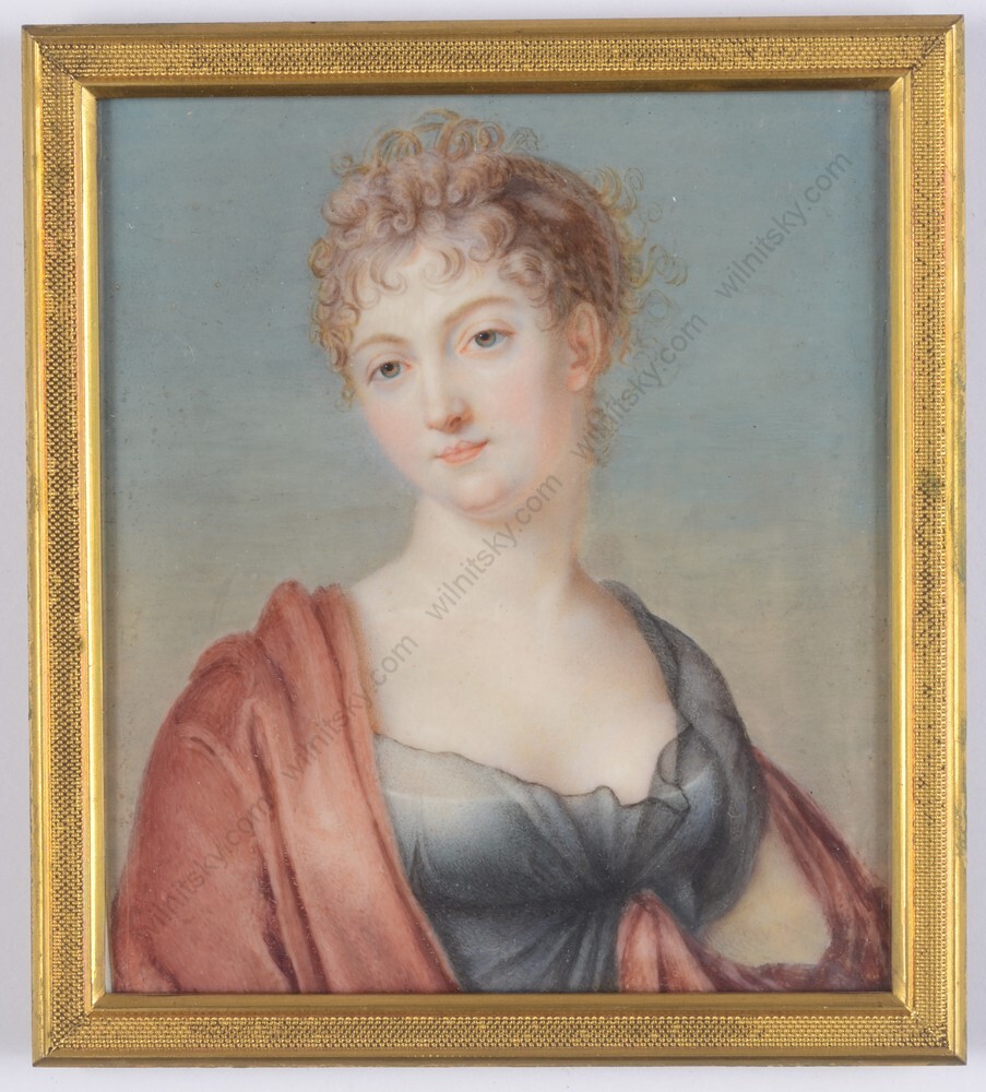 Mme Pauline Augustin (1781-1865) «Young beauty» important miniature, c.1805 (m)