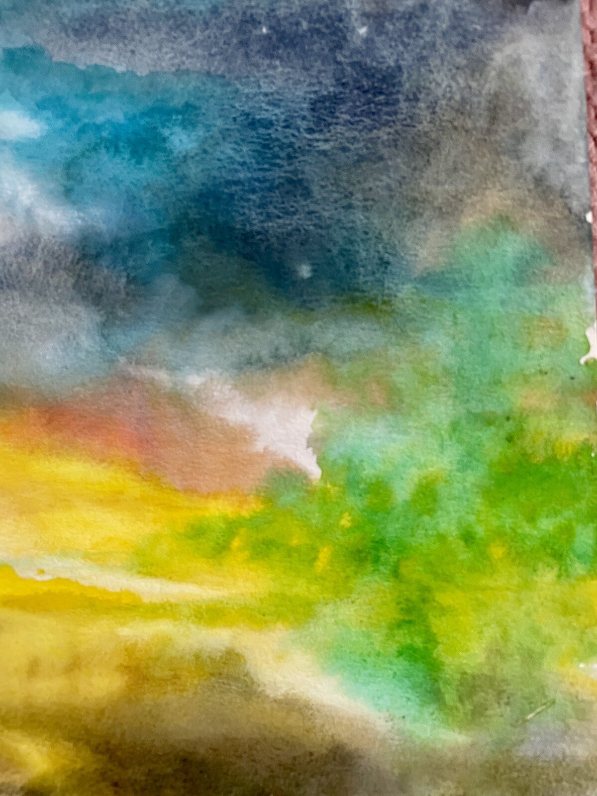 Original Watercolor Abstract, Unframed & Unique 11×14, Yellow, Green, Blue