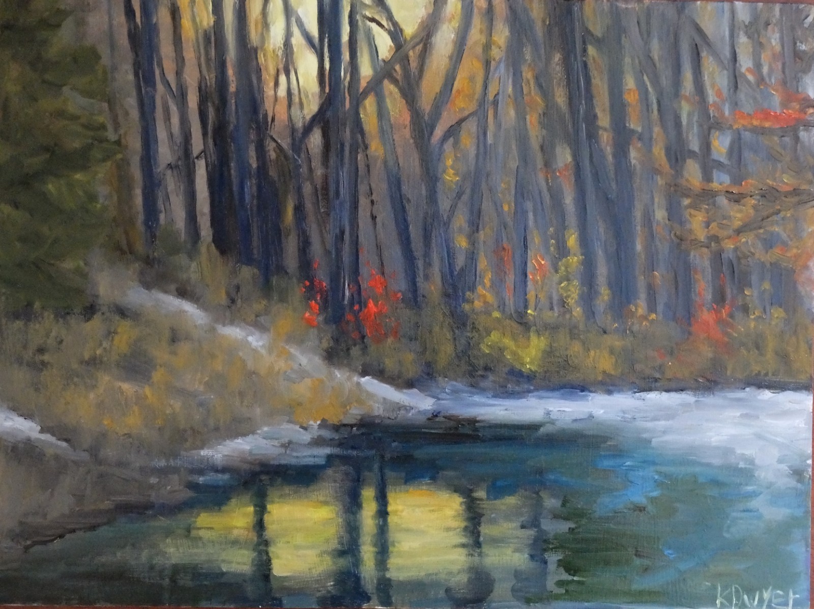 Original landscape oil painting, new, signed, woods, autumn, forest