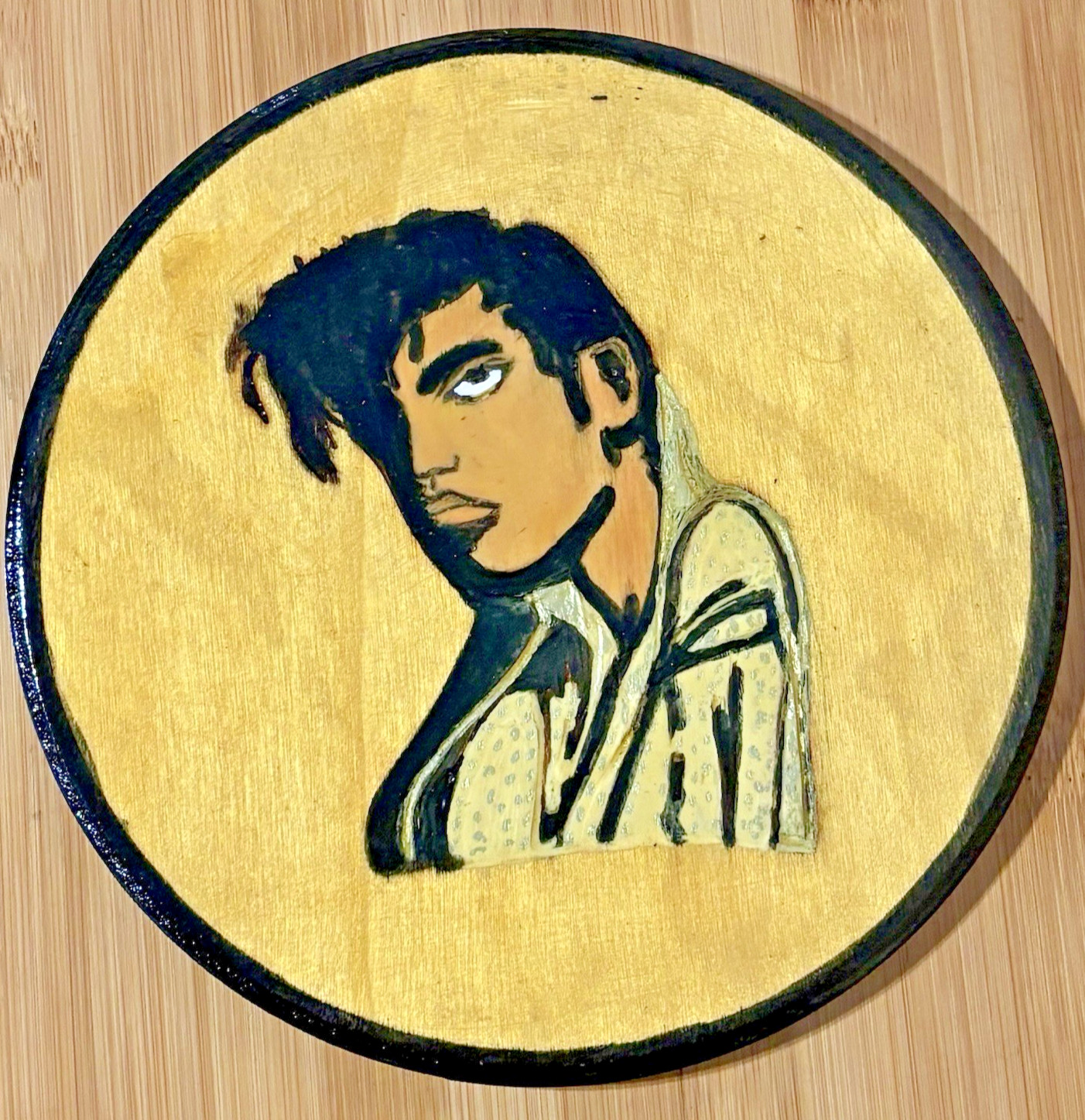 Handmade Wood Burn Elvis Presley King of Rock & Roll Fan Art Pyrography Portrait