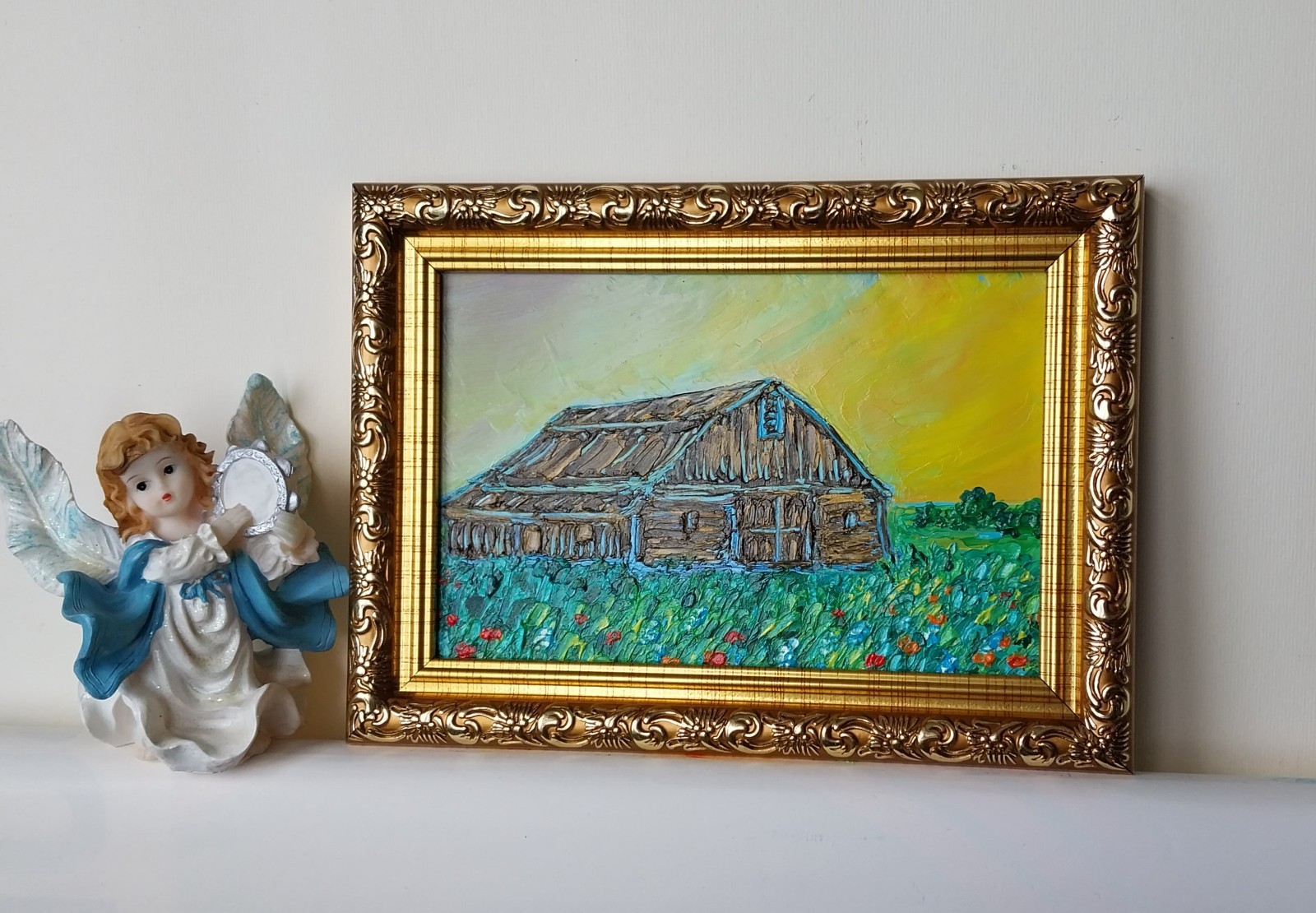 Framed Old Barn Art Countryside Sunset Rural Landscape 4×6 Oil Painting Original