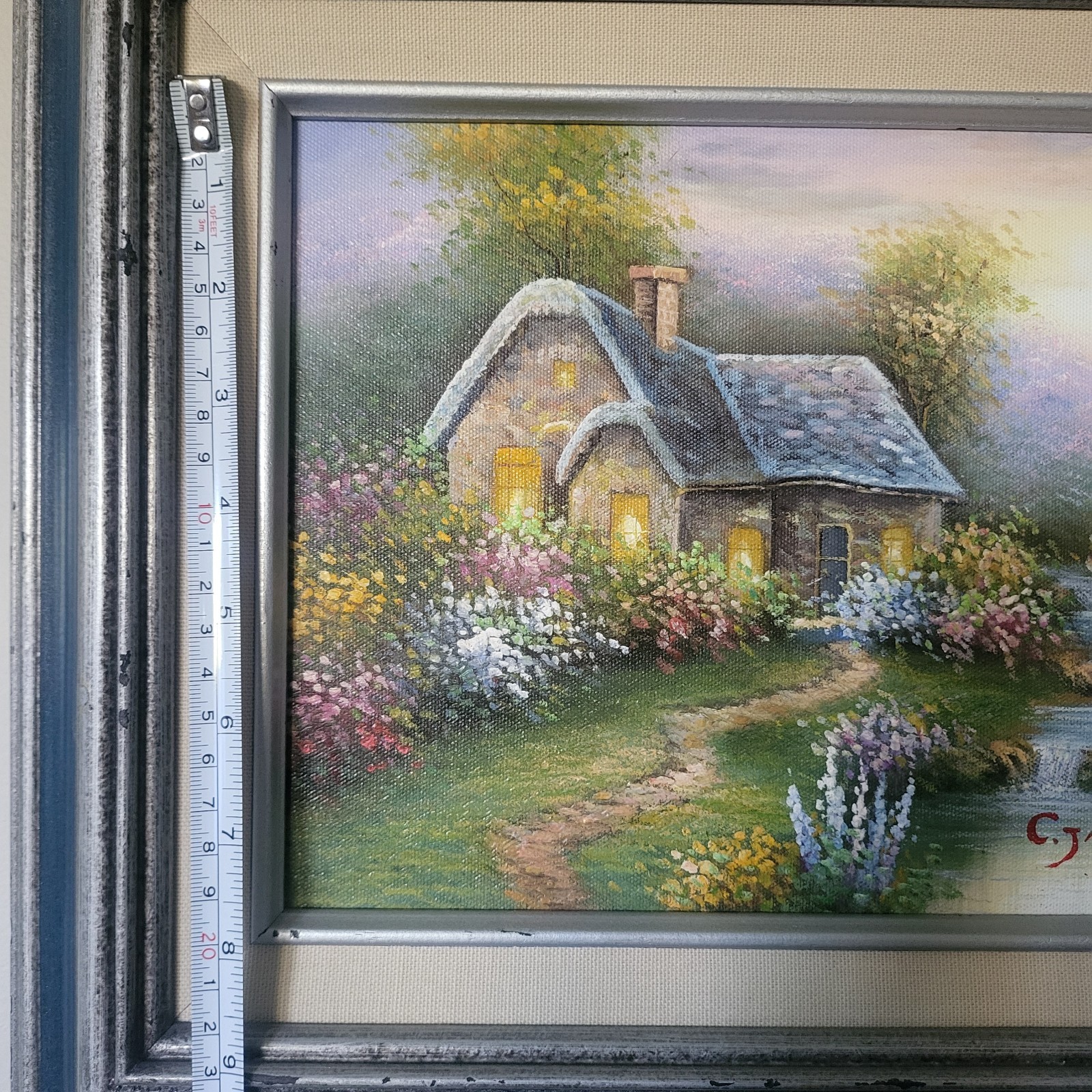 Rare C Jaffey Original Oil Painting Framed Hand Painted and Signed Cottage Water