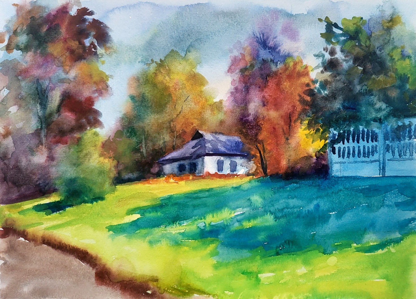 Watercolor Painting Sunny Autumn Serdyuk B. Unframed Original Decor Art nSerb980