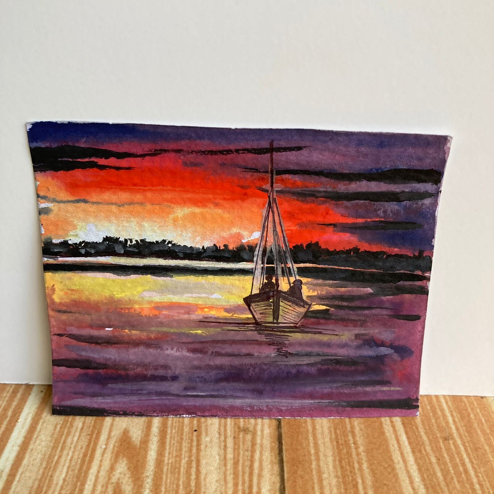 ACEO Sun Set Nature Beautiful 3.5*2.5 Inches Size Water Color Painting Unframed