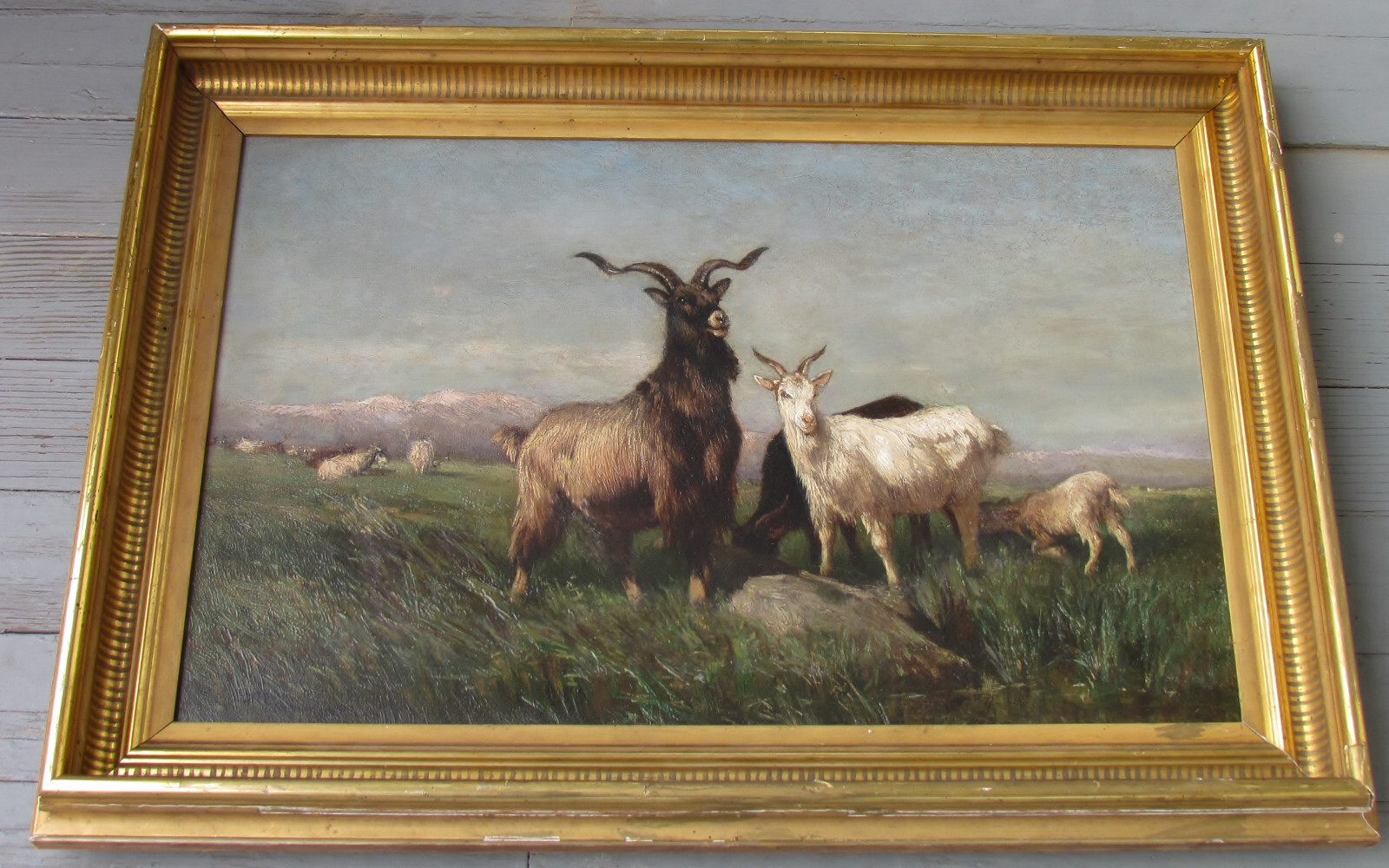 1881 fine oil landscape of goats LISTED Philadelphia Henry Collins BISPHAM