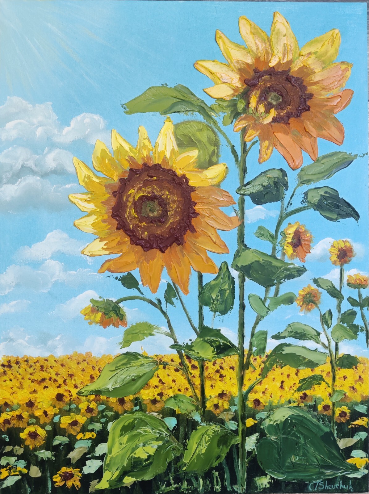 Original Oil Painting Sanflowers Flowers Hand Painted Art Interior WallArt 16×12