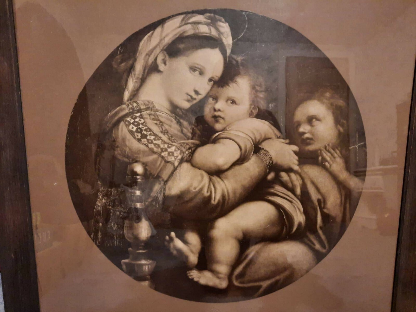 A.W ELSON AND CO Madonna Della Seggiola Carbon Print, Original Frame Late 1800s