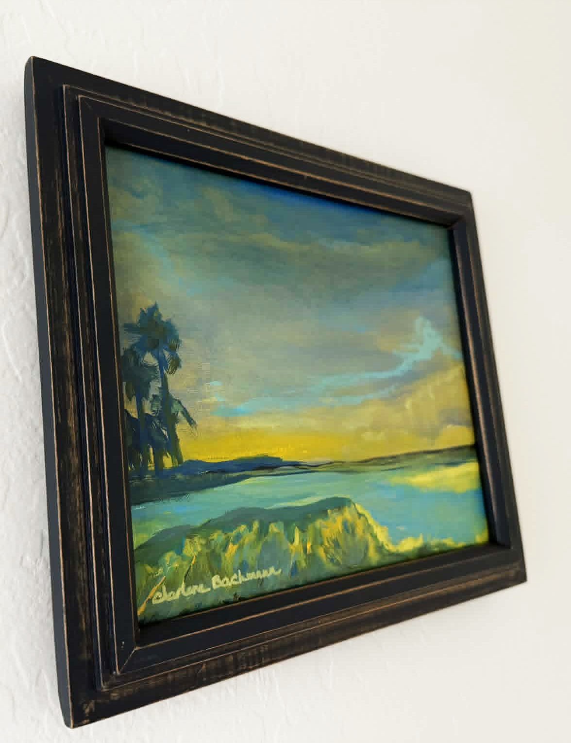 Original Framed Painting Acrylic Landscape Seascape Signed One of a Kind 12X10