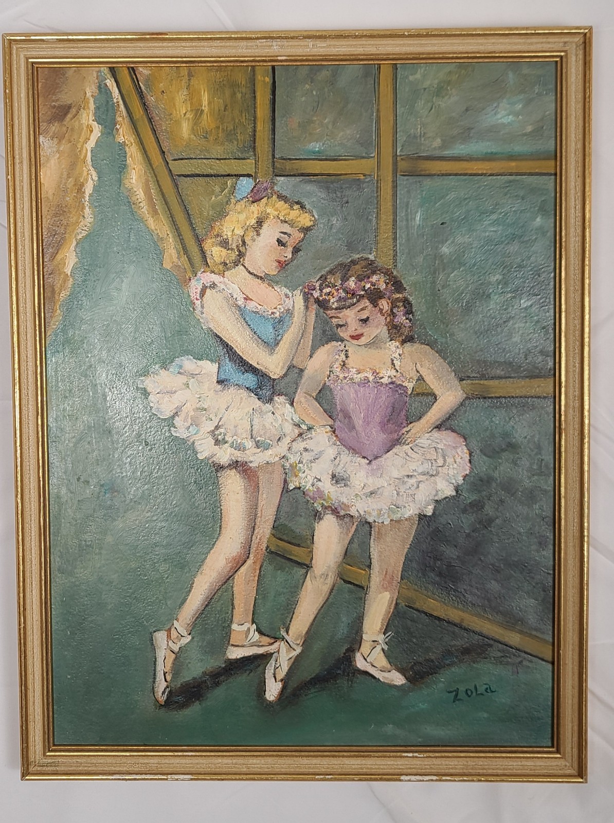 Mid Century Oil Painting Ballet Framed Signed Zola Studio Vintage Antique MCM
