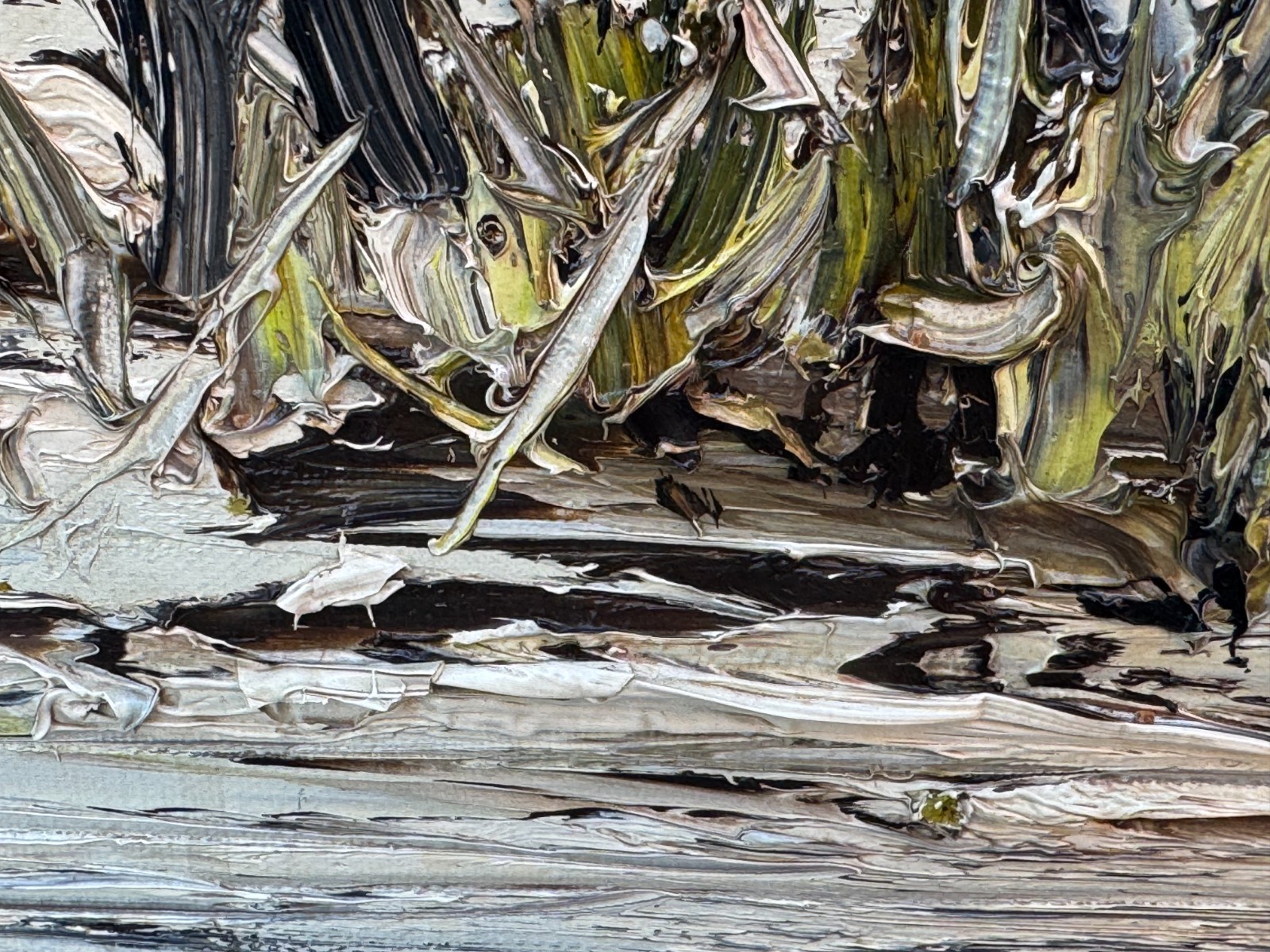 KEE FUNG NG K.F. OIL PAINTING CHINESE ASIAN ORIGINAL THICK IMPASTO PALETTE KNIFE