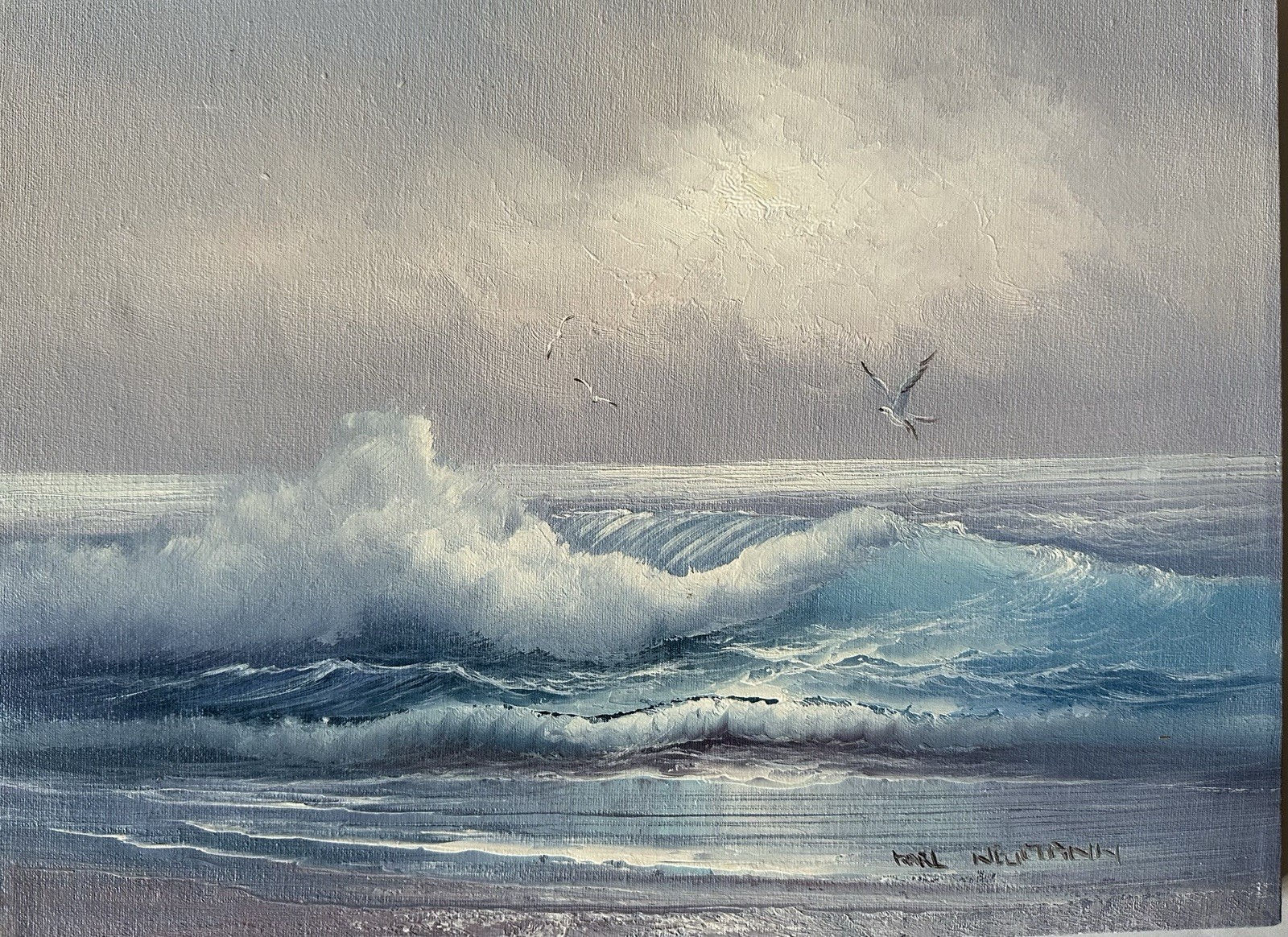 Coastal Ocean Wave Seascape Painting Signed Karl Neumann – Original Nautical Art